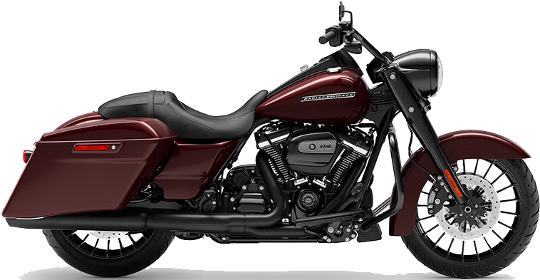 哈雷戴維森紅色摩托車側影 壁紙 — 一架時尚的栗色Harley-Davidson電單車，帶有黑色點綴和鍍鉻細節，在純白色背景上以側面展示。