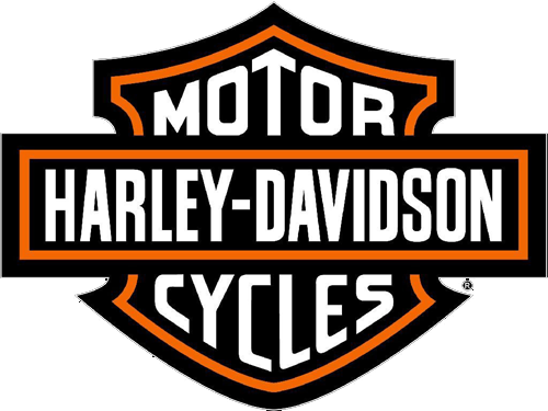 哈雷戴維森經典標誌 壁紙 — Harley-Davidson 標誌，採用粗體白色文字和橙黑色盾牌設計，背景簡潔。