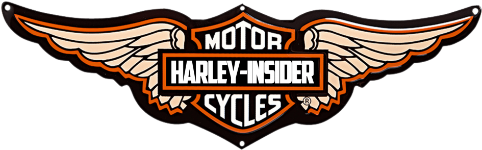 哈雷戴維森翅膀標誌 壁紙 — Harley-Insider 標誌，帶有鮮明的橙色和黑色翅膀，襯托在純黑背景上。