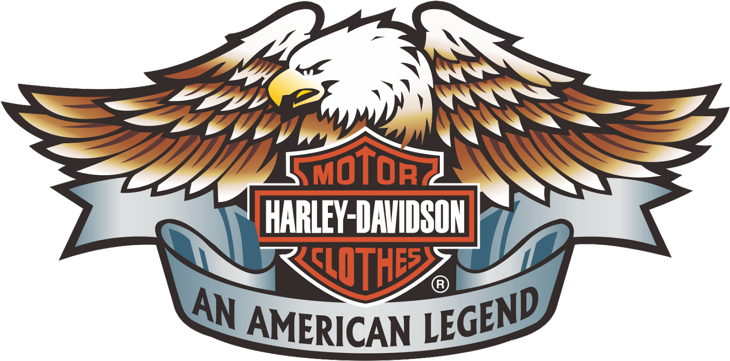 哈雷戴維森鷹標誌 壁紙 — 一個大膽的Harley-Davidson標誌，上面有一隻雄偉的展翅雄鷹，下方橫幅宣揚美國傳奇。