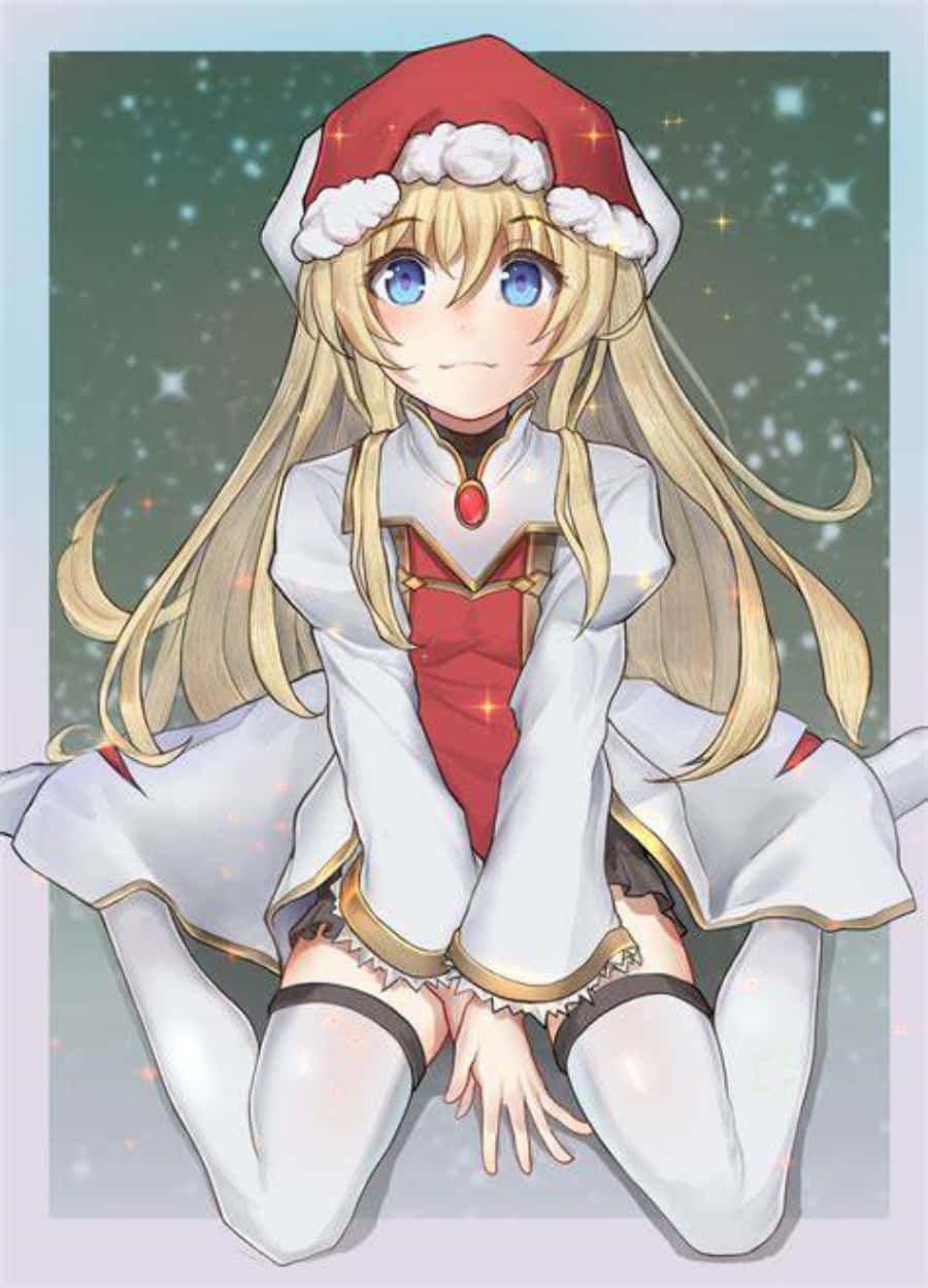 動漫女孩戴聖誕帽穿節日服裝，星空背景