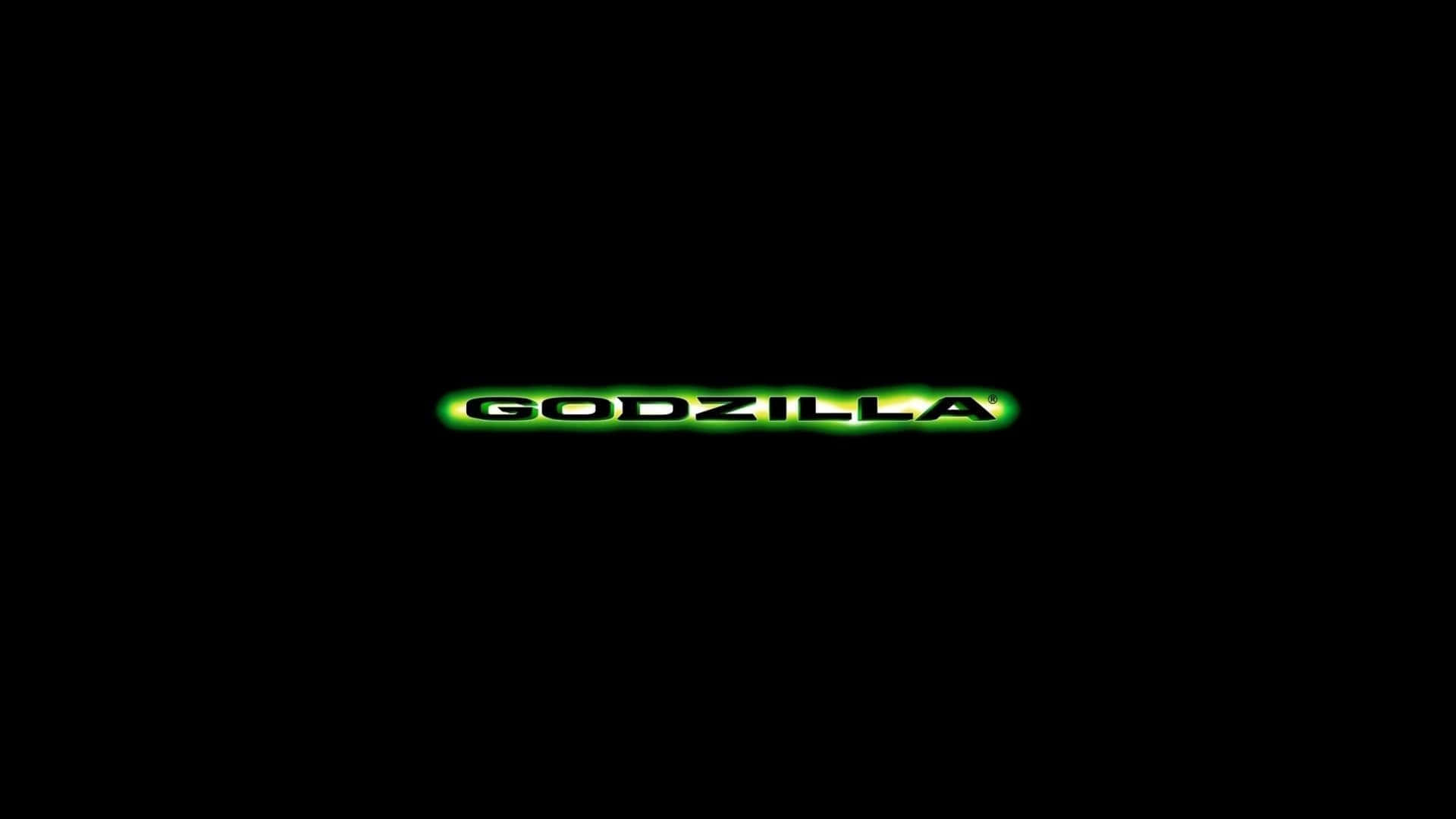 godzilla 1998 桌布 壁紙 — 「哥斯拉」一詞在純黑色背景上散發出充滿活力的綠色光芒。