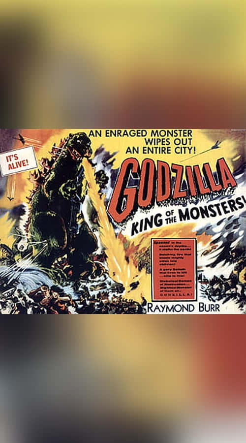 Godzilla Comic 桌布 壁紙 — 哥斯拉在復古電影海報中咆哮，向城市釋放原子火焰。