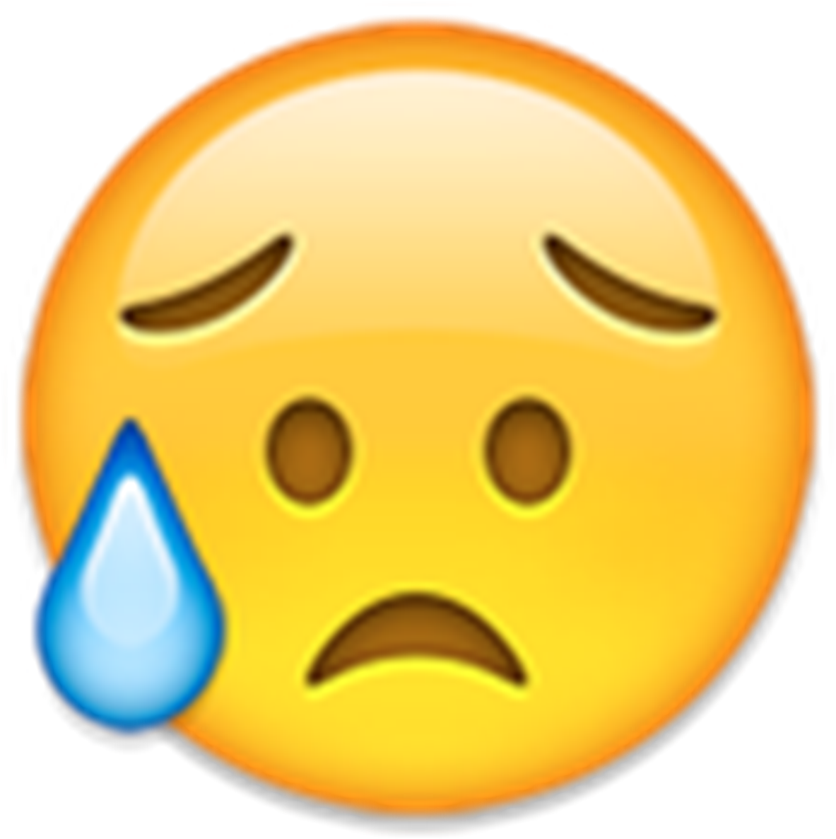 哭泣表情符號 壁紙 — 一個帶有悲傷表情和一滴藍色眼淚從臉頰流下的光滑黃色表情符號臉。