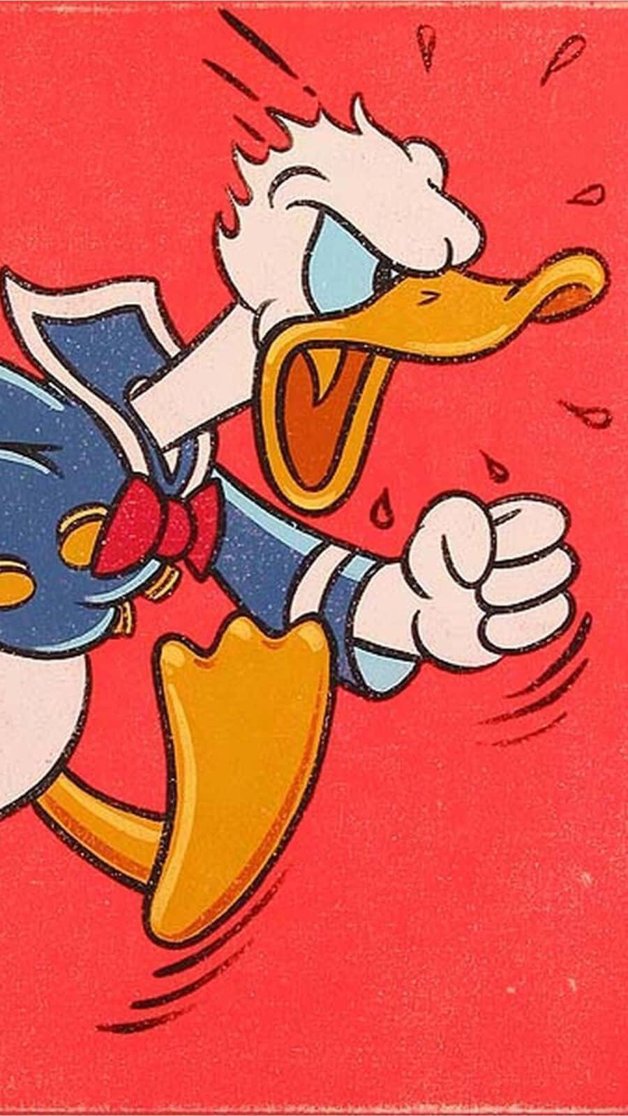 Vintage Cartoon Aesthetic 桌布 壁紙 — 唐老鴨在純紅色背景前瘋狂奔跑，汗水從臉上飛濺。