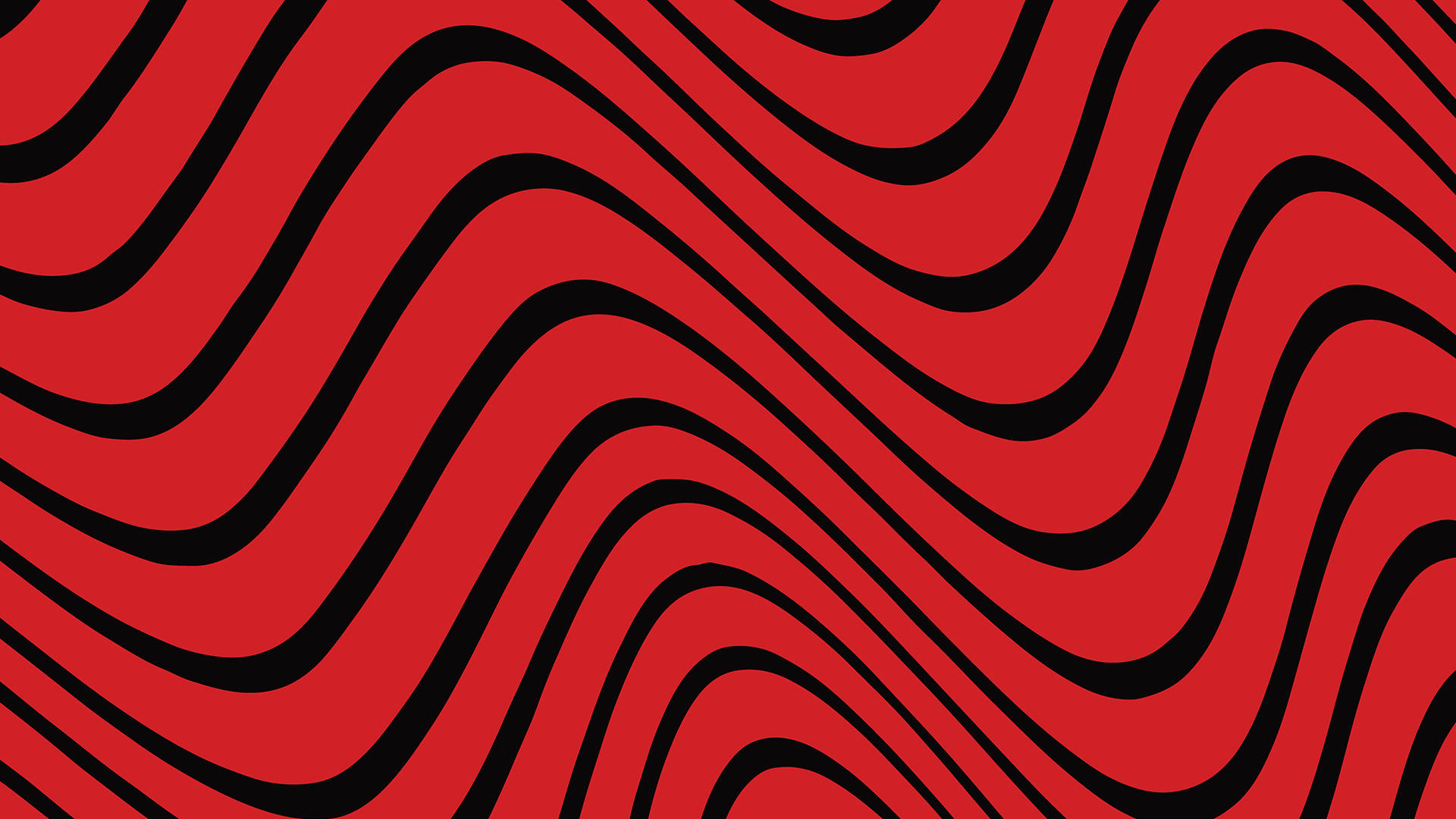 「唯一且時尚的Pewdiepie身著淺紅波浪圖案」 壁紙 — 大膽的紅色背景，流動的黑色波浪線條營造出催眠般的視錯覺圖案。