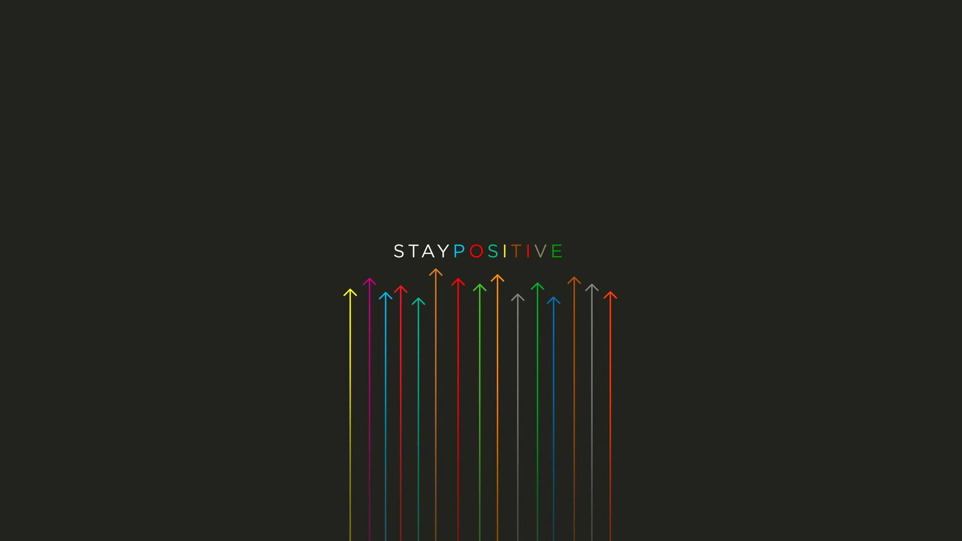 在黑暗背景上，多彩向上的箭頭在「STAY POSITIVE」文字下方升起。