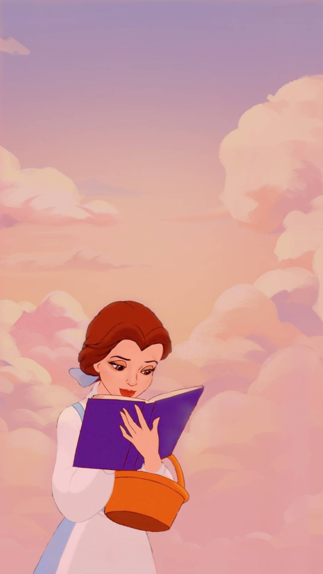 女子在粉紅雲朵中漂浮閱讀書籍