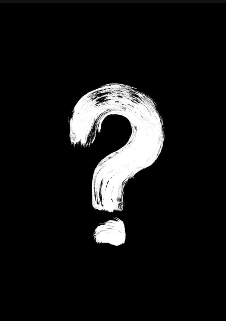 問號龐克風格標誌圖像 壁紙 — 一個大膽的白色筆觸問號居中立在純黑色背景上。