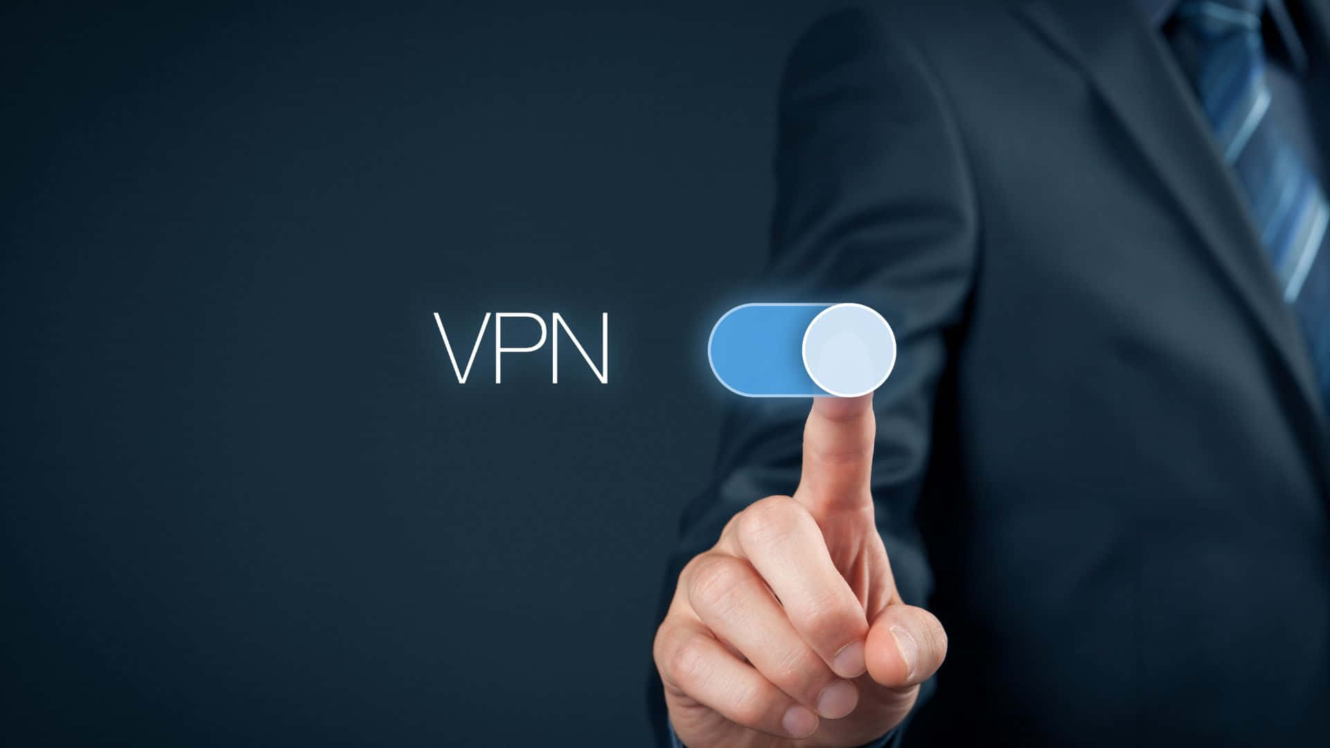 手在黑暗的數位介面中打開VPN切換開關。