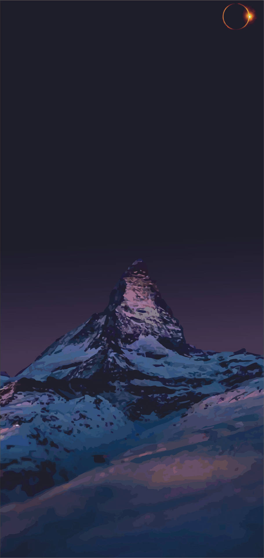 暮色天空與新月下的積雪山峰