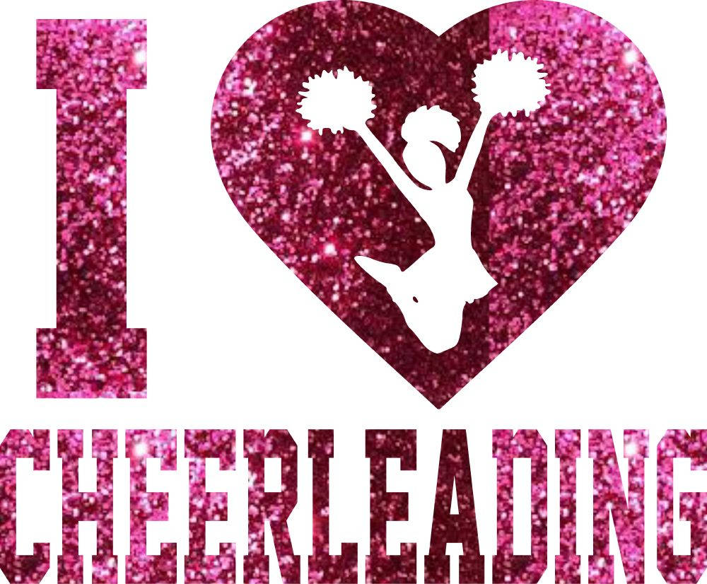 閃爍粉紅色心形，啦啦隊員剪影和文字 I CHEERLEADING