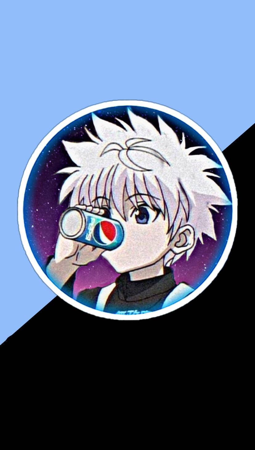 動漫角色在圓形框架內，以星光太空為背景啜飲百事可樂。