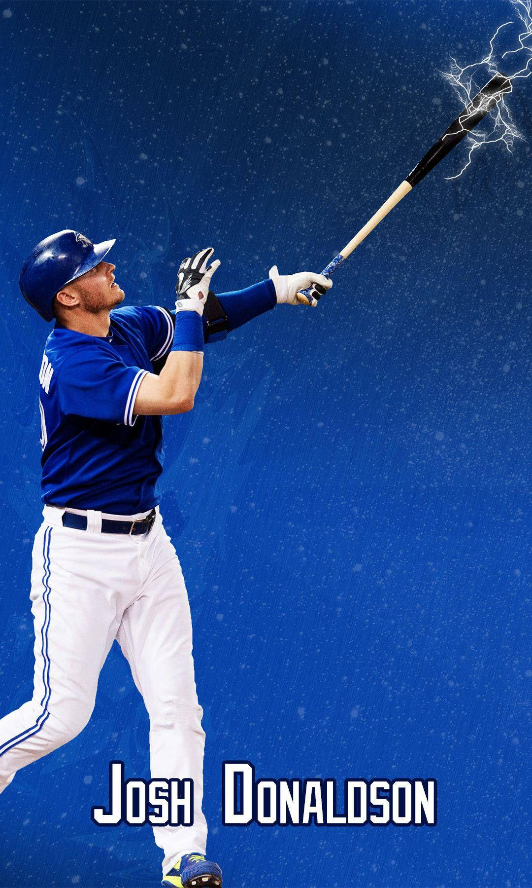 棒球手 Josh Donaldson 在夜空中揮動帶有閃電效果的球棒。