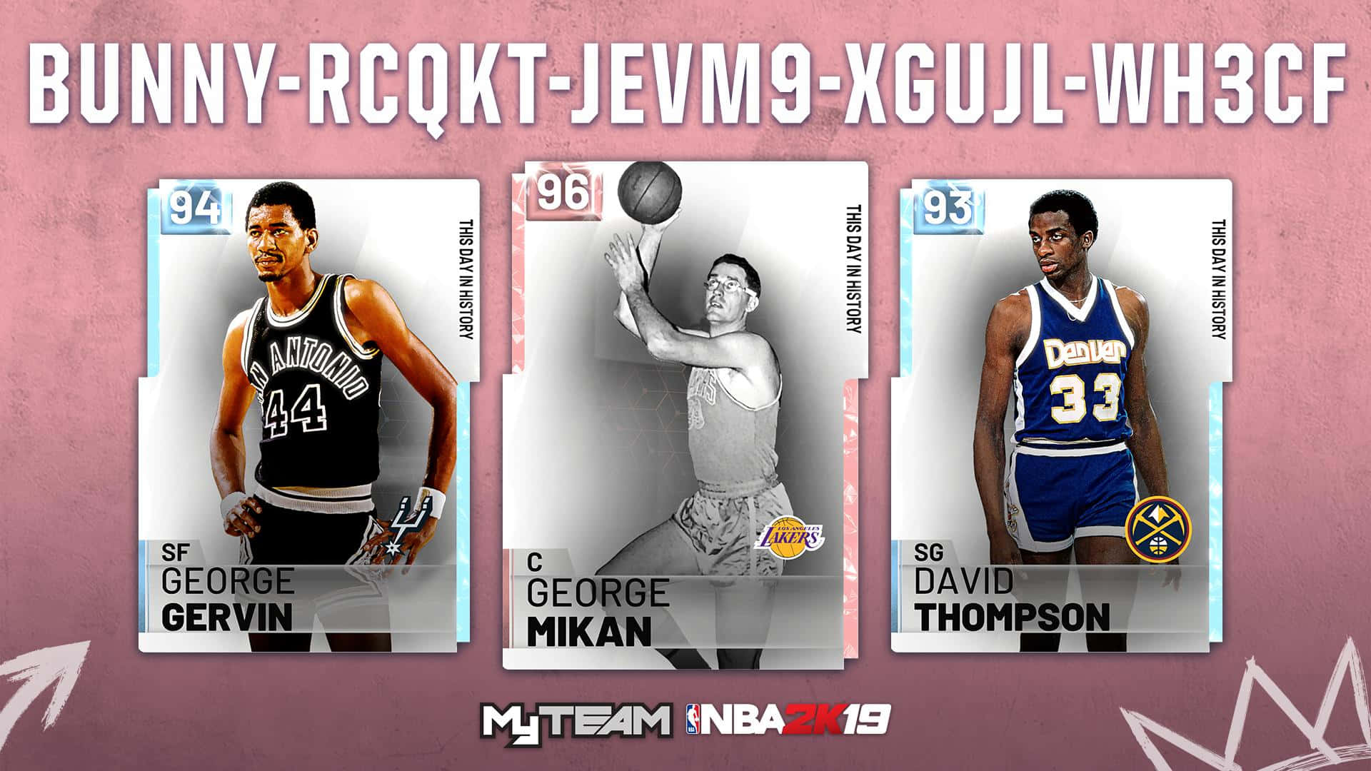 來自 MyTeam NBA 2K19 遊戲的三張復古NBA球員卡。