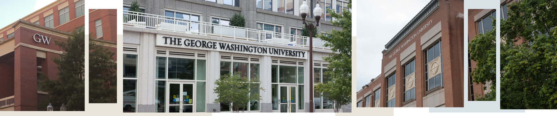 喬治華盛頓大學建築，磚砌外牆和玻璃門。