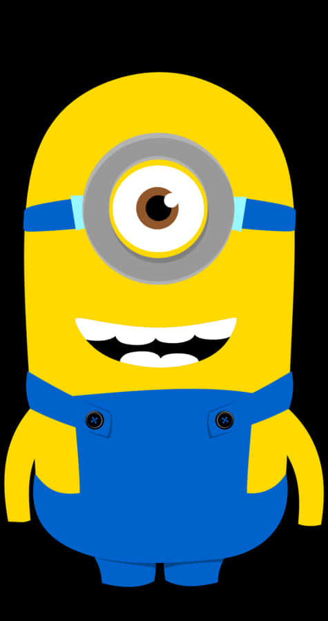 單眼小黃人插畫 壁紙 — 一個快樂的黃色Minion，有一隻大眼睛和藍色工裝褲，站在黑色背景前。