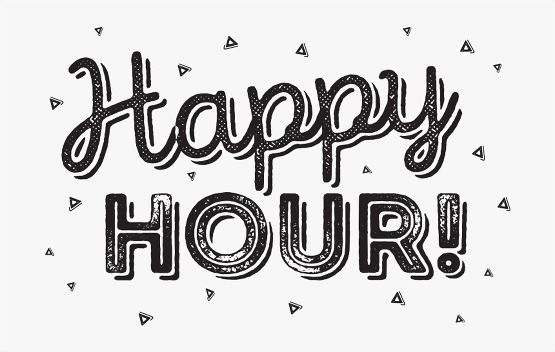 Happy Hour 文字設計，帶有俏皮的三角形和紋理字體。