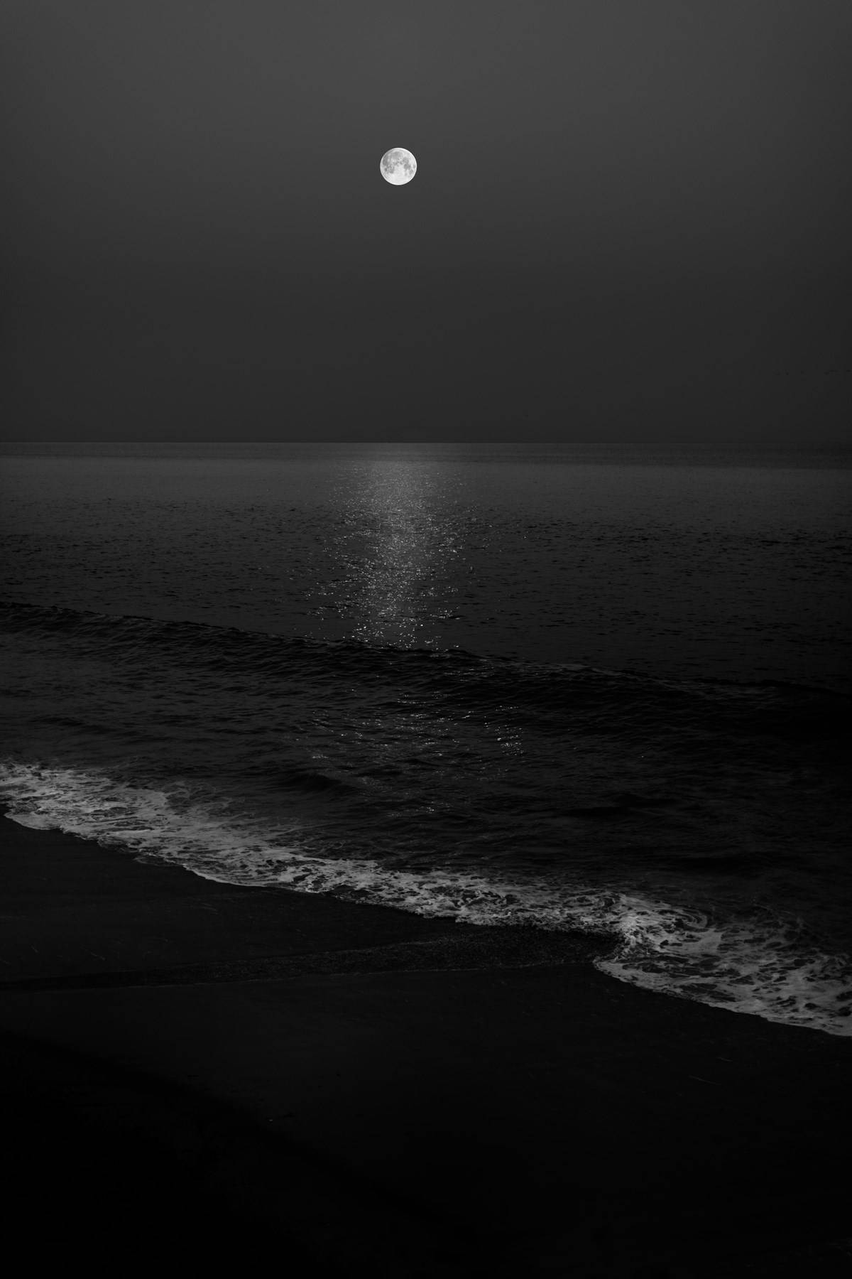 單色海灘夜空