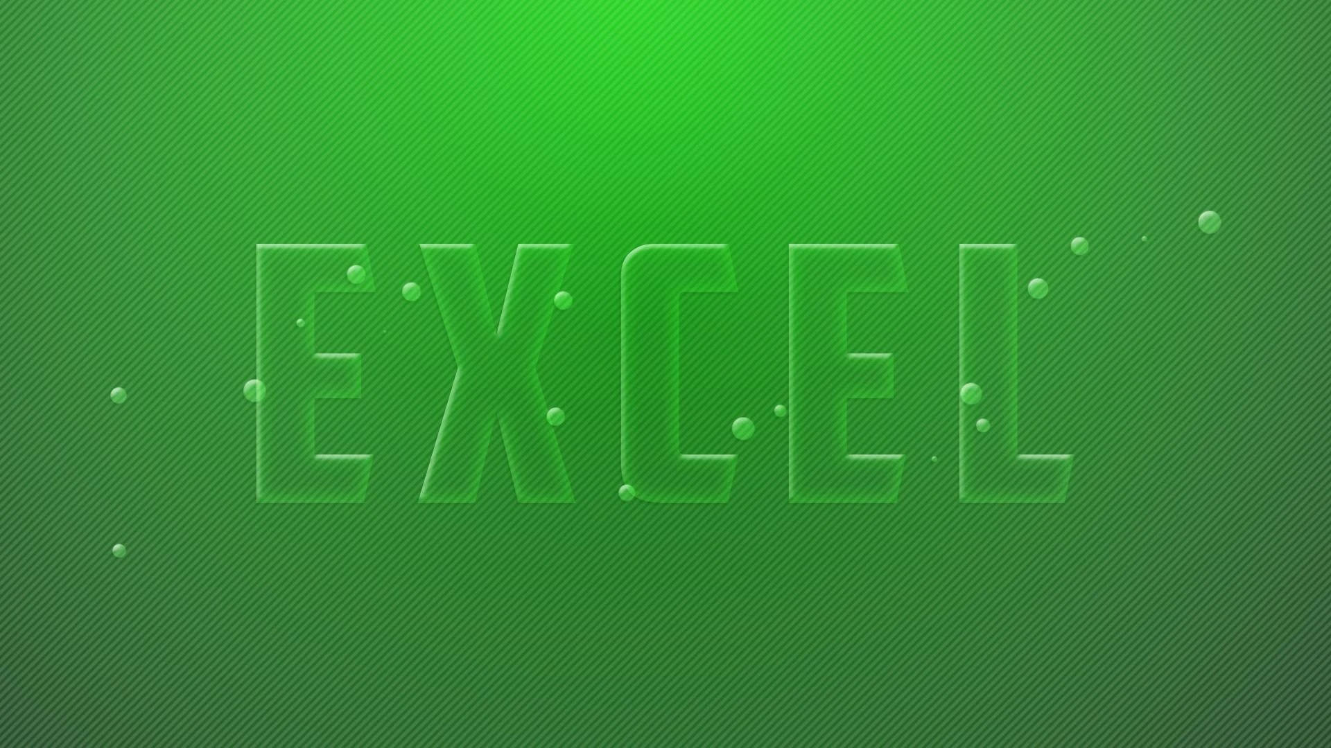 單色綠色 Excel 字體 壁紙 — 單詞 EXCEL 以發光綠色 3D 字母呈現，帶有浮動氣泡，背景為綠色漸變。