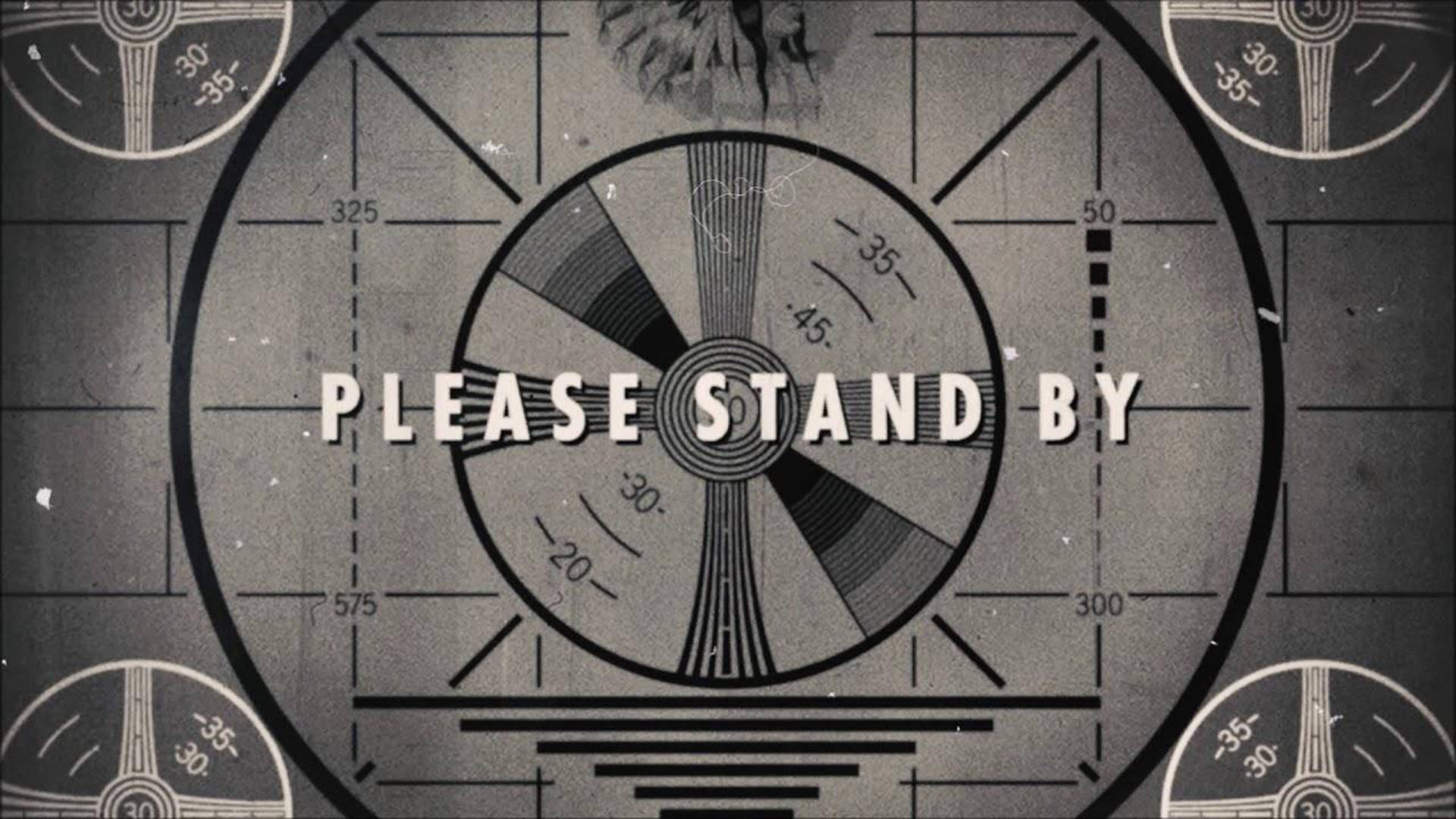 復古雷達顯示器，帶有 'PLEASE STAND BY' 文字和角度標記。