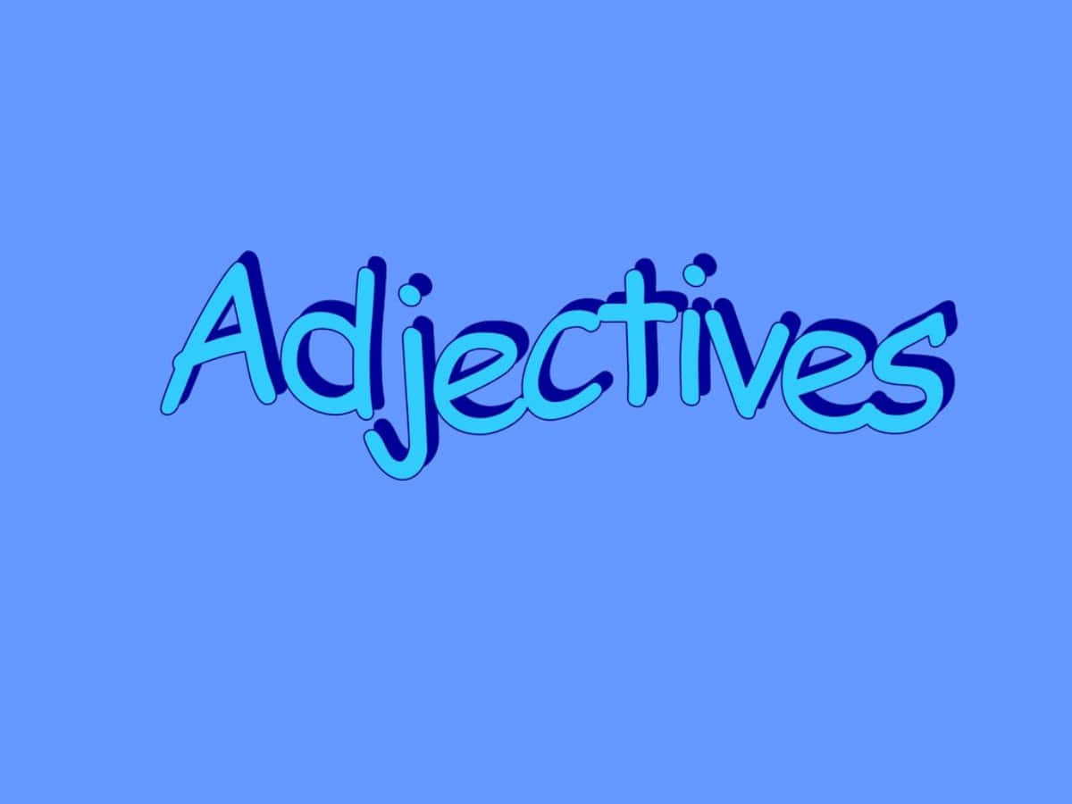 形容詞 桌布 壁紙 — 單詞「Adjectives」以粗體藍色泡泡字體居中顯示在純藍色背景上。