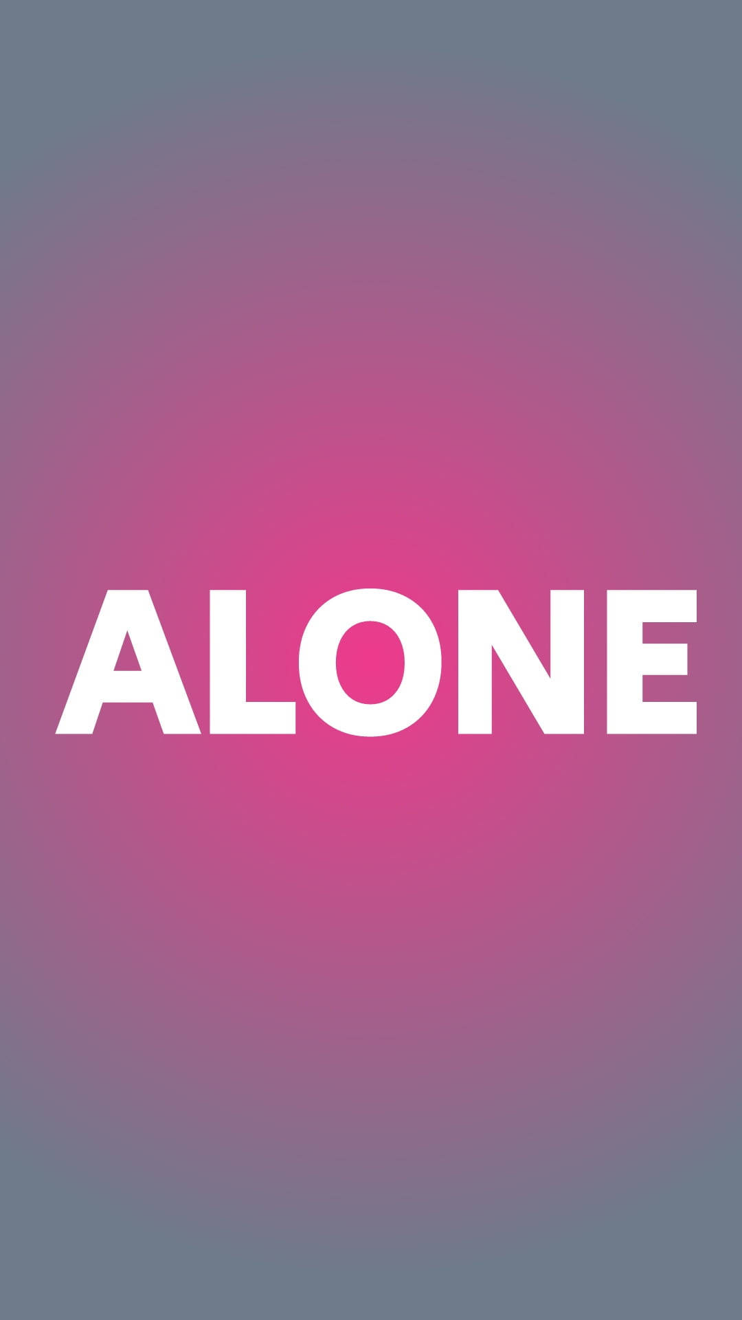 單身生活，獨自一人 壁紙 — 單詞 ALONE 以粗體白色字母居中顯示在從粉紅色到灰色的漸變背景上。