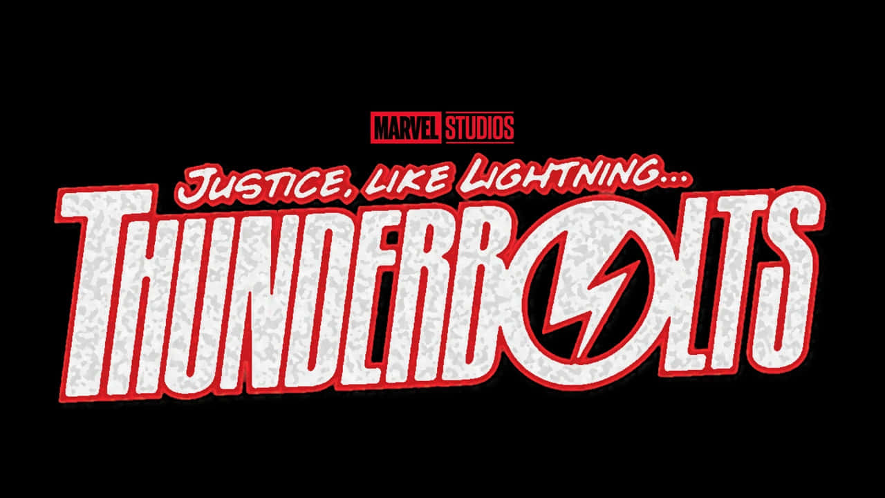 Thunderbolts 桌布 壁紙 — 喺黑色背景上、『Marvel Studios』文字下方，有搶眼嘅紅白『Thunderbolts』標誌，配閃電符號。