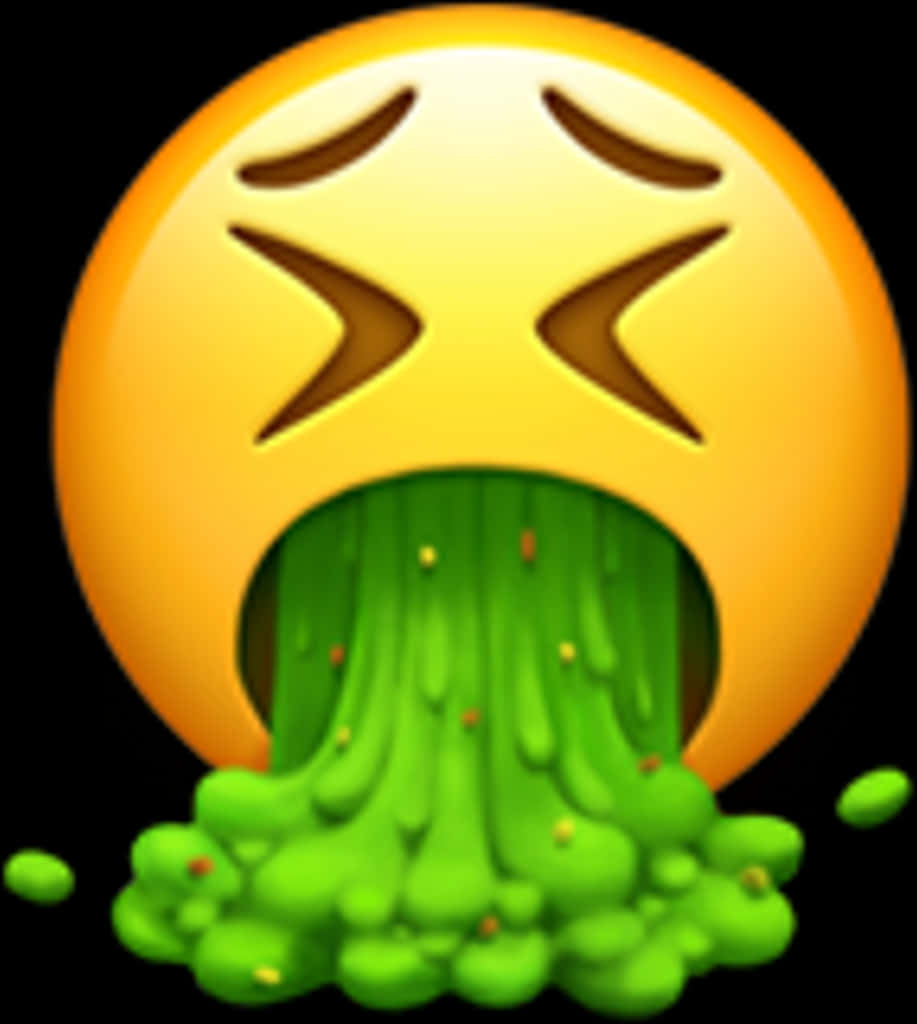 嘔吐臉表情符號 壁紙 — 一個黃色表情符號臉孔，眼睛呈X形，在黑色背景上嘔吐出亮綠色黏液。