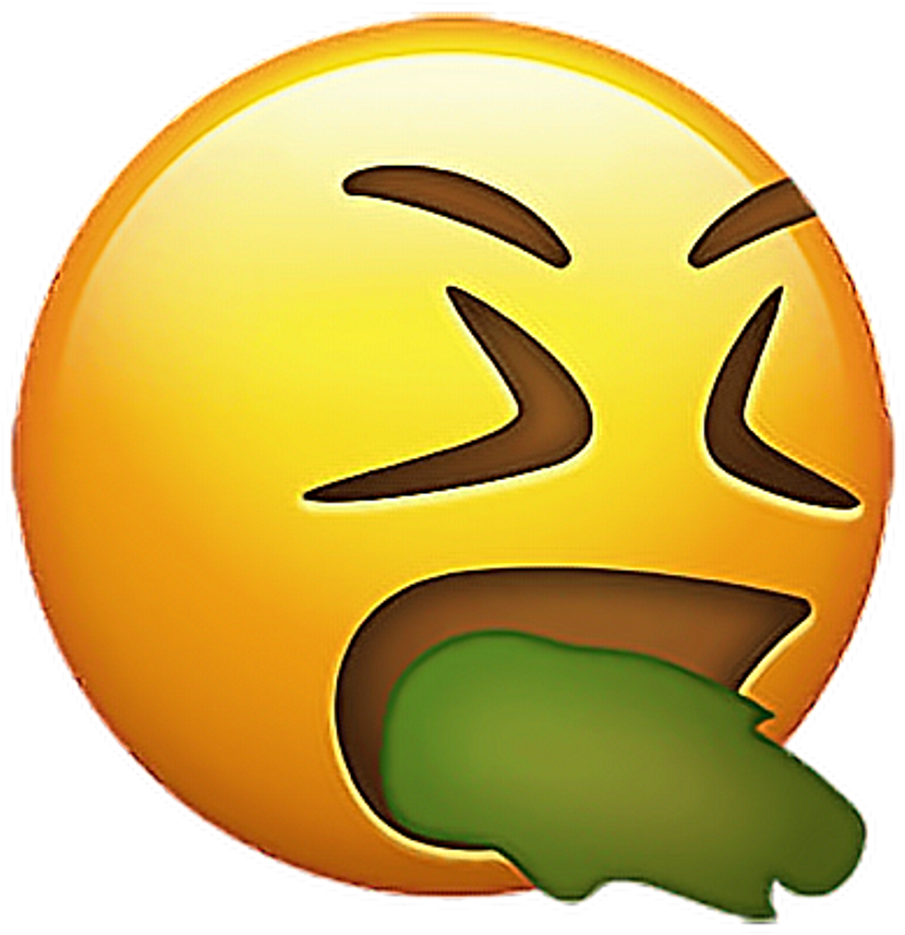 嘔吐表情符號圖案 壁紙 — 一個黃色表情符號臉，瞇著眼睛，綠色黏液從張開的嘴裡滴落。