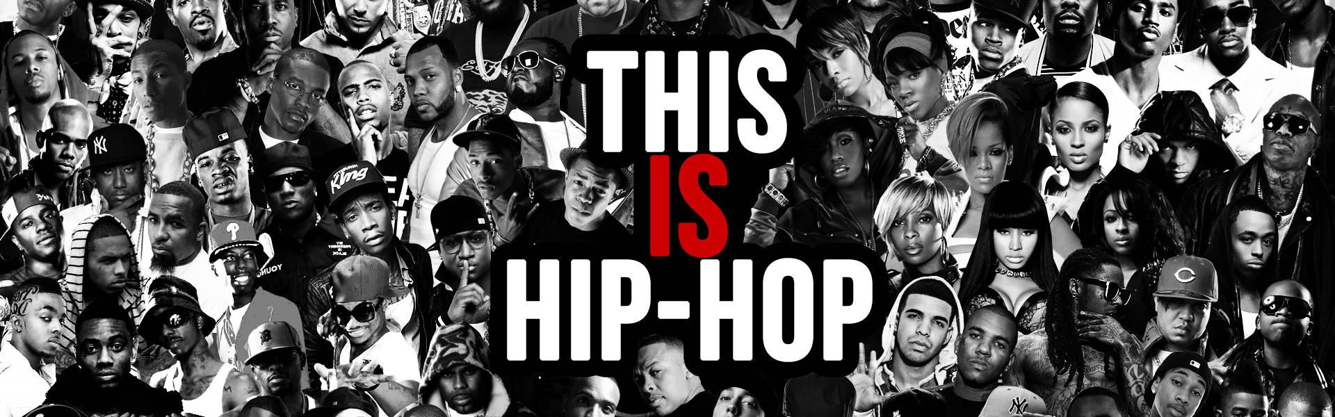 嘻哈藝術家的拼貼畫，粗體文字寫著「THIS IS HIP-HOP」