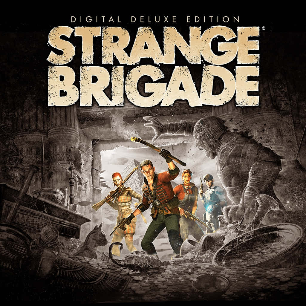 Strange Brigade 桌布 壁紙 — 四位冒險者在一個充滿埃及文物和發光硬幣的黑暗古墓中與巨型木乃伊戰鬥。