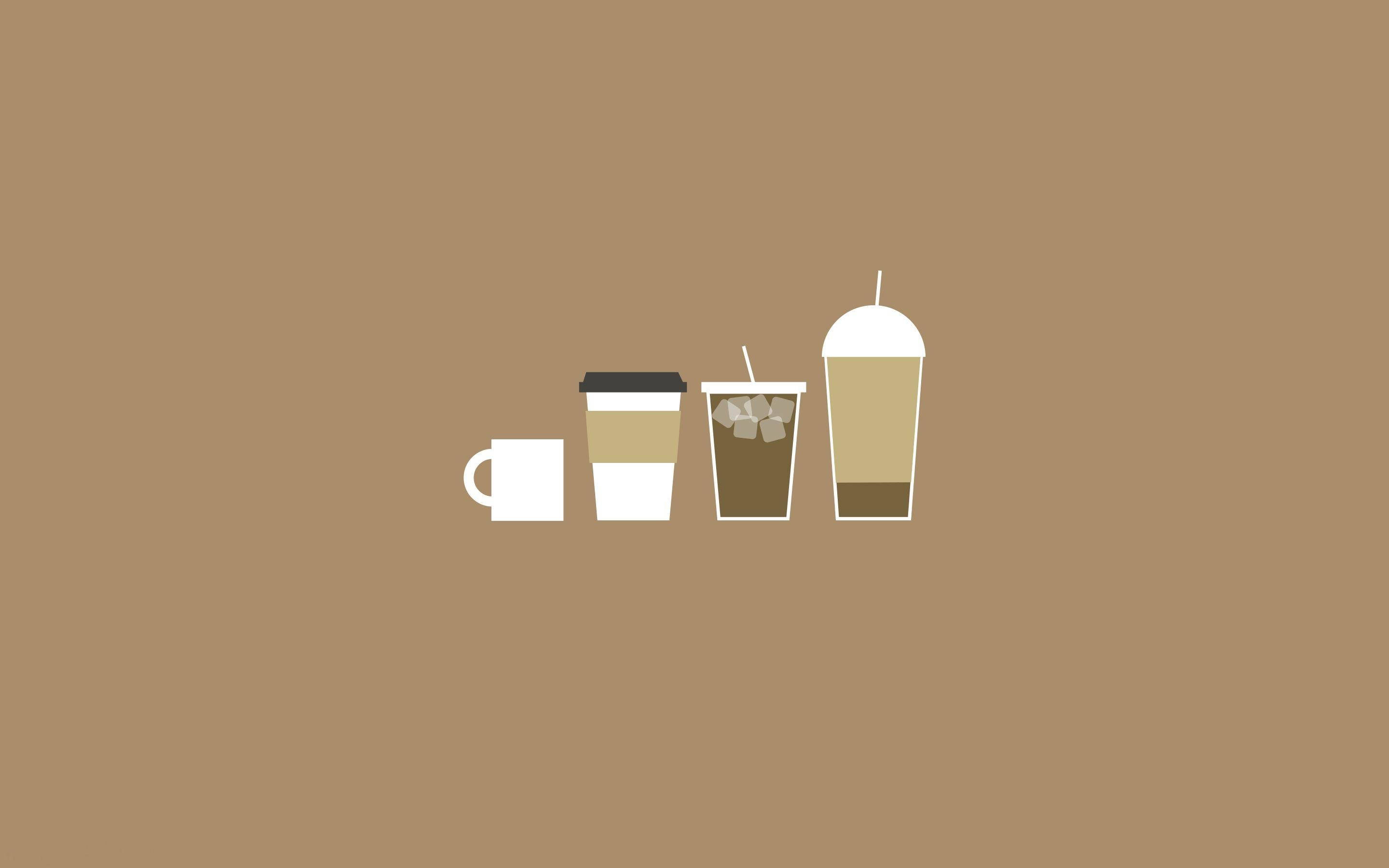 Coffee Aesthetic 桌布 壁紙 — 四個不同風格的簡約咖啡杯排列在純棕色背景上。