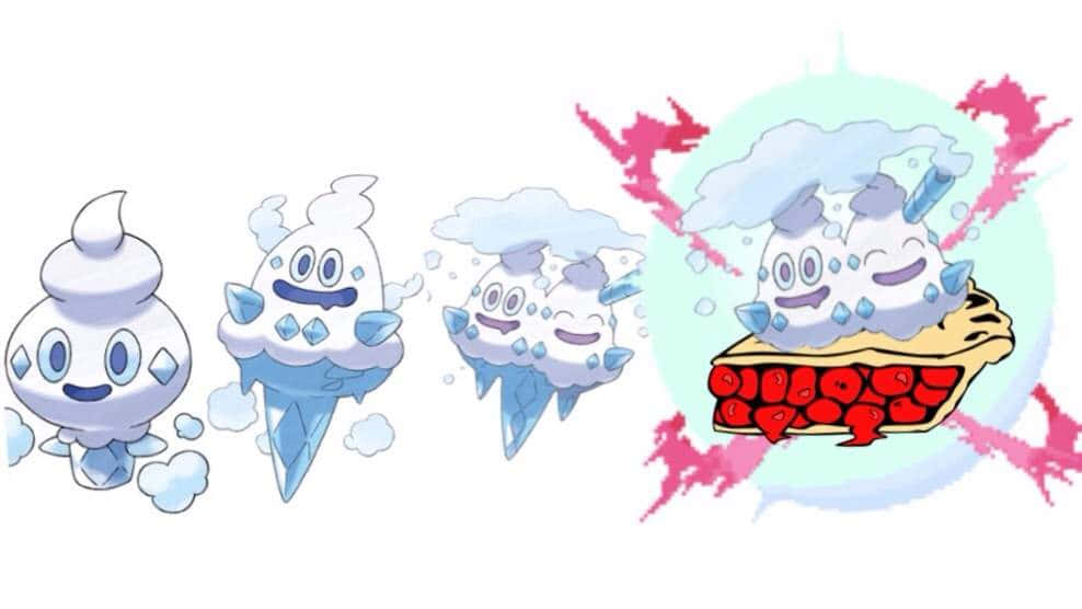 遊戲 桌布 壁紙 — 四個以雪糕為主題的可愛寵物小精靈角色，帶有藍色鑽石點綴和愉快表情。