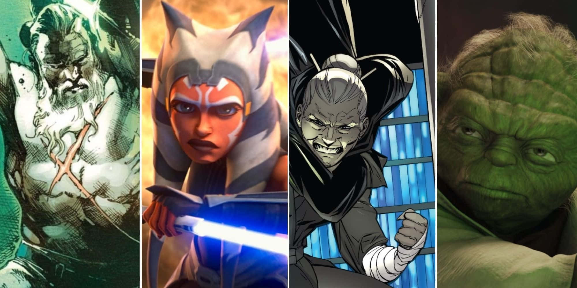The Order 66 桌布 壁紙 — 四個漫畫角色以戲劇性的姿勢展現強烈表情和鮮明燈光。