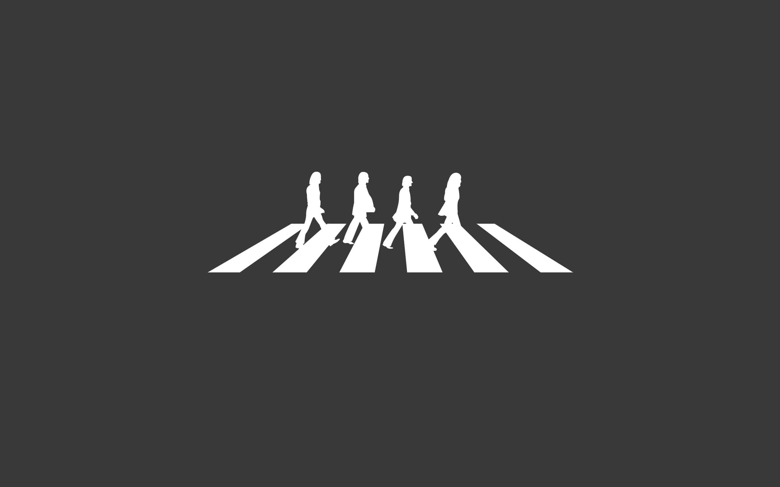 the beatles 桌布 壁紙 — 四個白色剪影人物在深灰色背景上走過斑馬線。