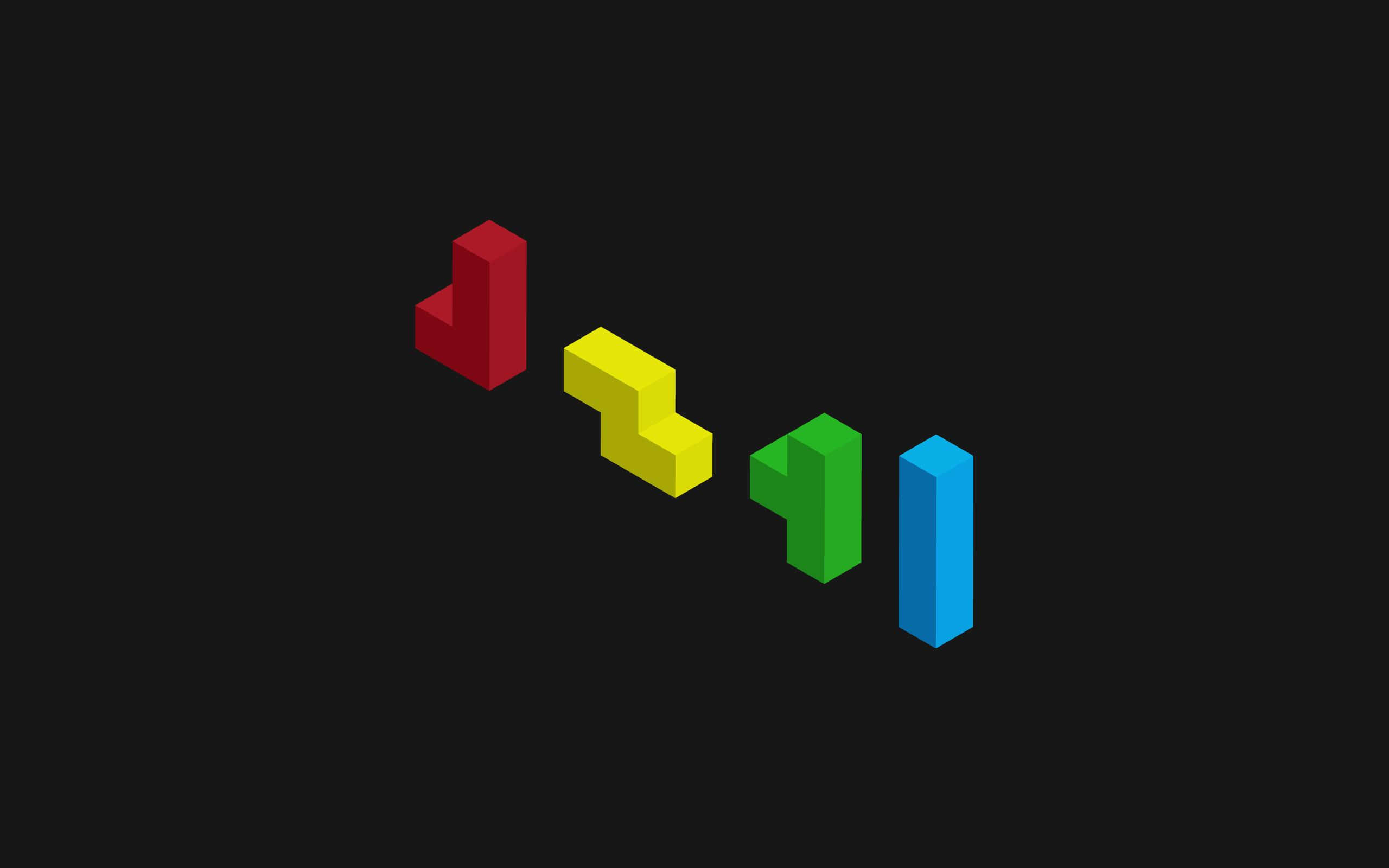Minimalist Game 桌布 壁紙 — 四個色彩繽紛的等距方塊，形狀像數字一到四，在黑色背景上對角漂浮。