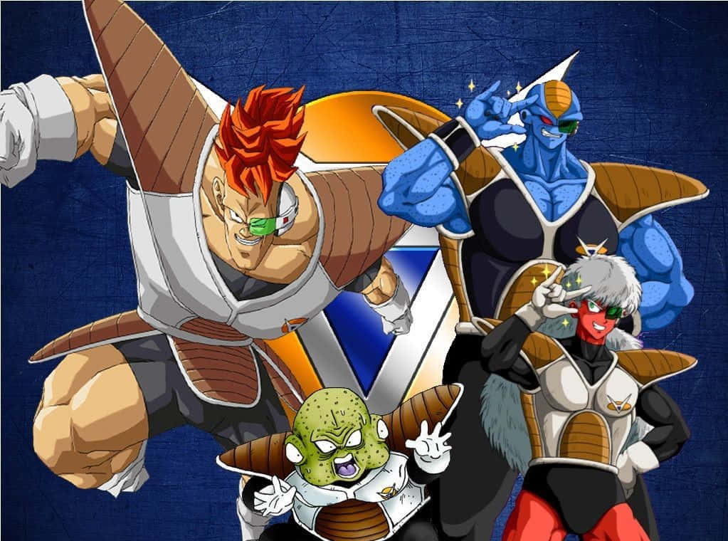 Ginyu Force 桌布 壁紙 — 四個龍珠Z角色以動感姿勢呈現在帶有紋理的深藍色背景上。