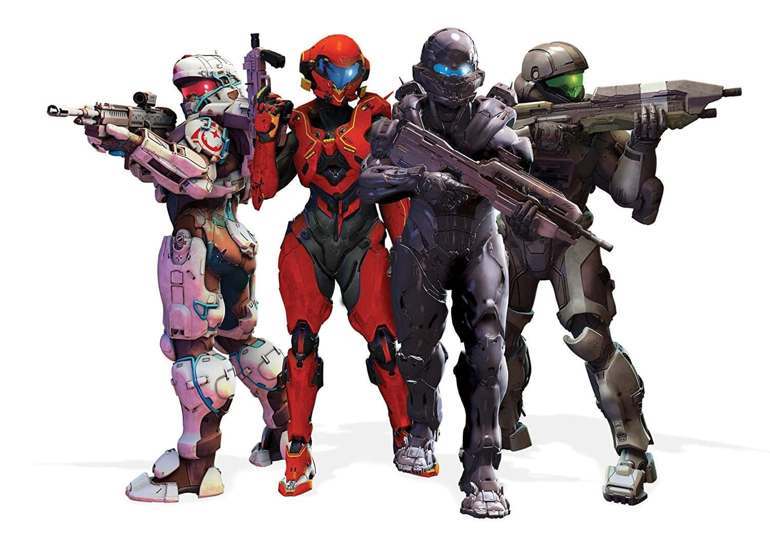 Fireteam Osiris 桌布 壁紙 — 四名身穿未來戰鬥裝備的裝甲士兵，在純白背景下手持武器，嚴陣以待。