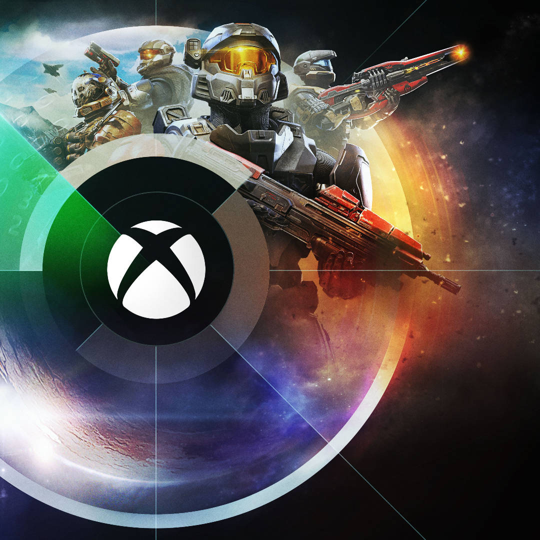 身穿裝甲的Halo士兵手持武器，在帶有Xbox標誌的宇宙背景下。