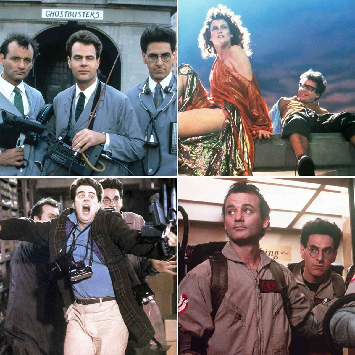 Ghostbusters 桌布 壁紙 — 四幅來自《捉鬼敢死隊》電影的標誌性場景，展示團隊行動和華麗時刻。