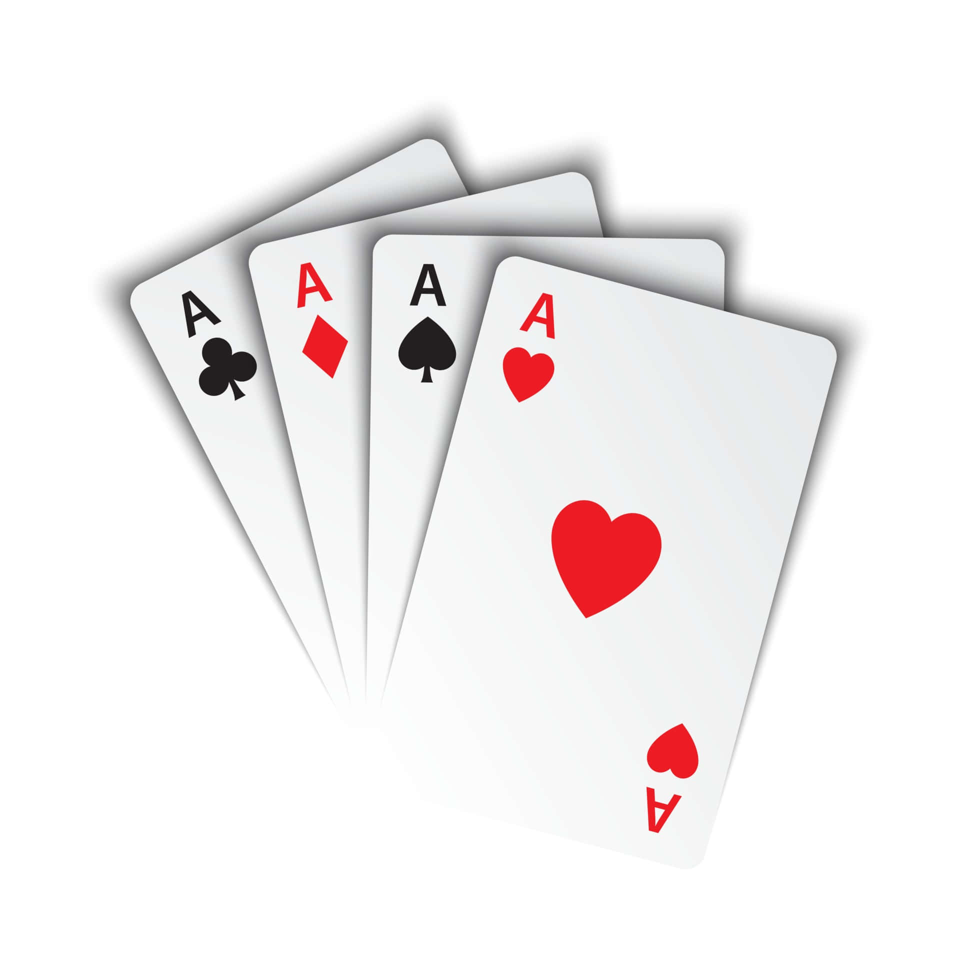 Playing Cards 桌布 壁紙 — 四張Ace啤牌以扇形展開，置於潔白背景上，帶有柔和陰影。