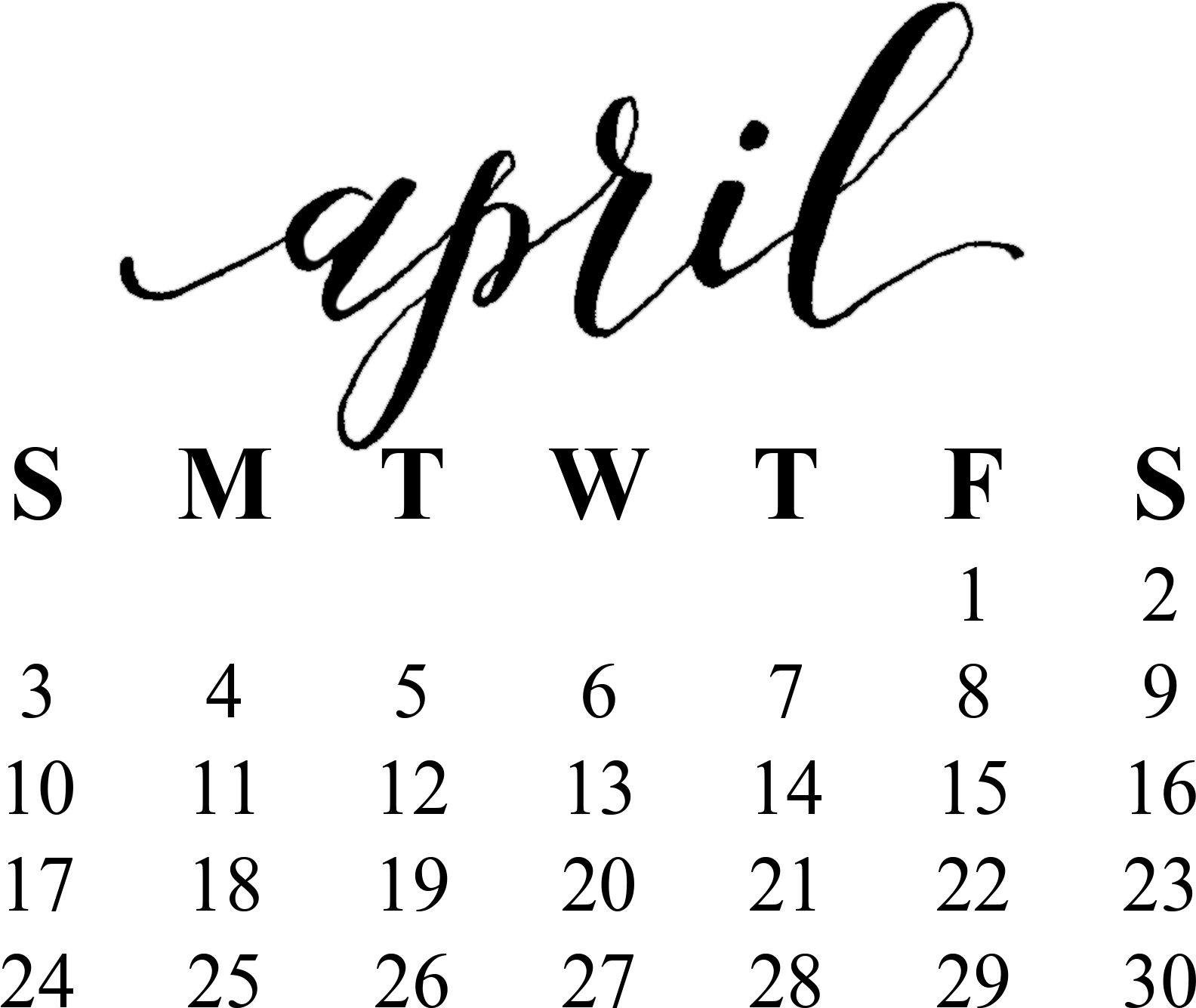 四月日曆手寫體字體 壁紙 — 純黑色背景，沒有可見的元素或細節。