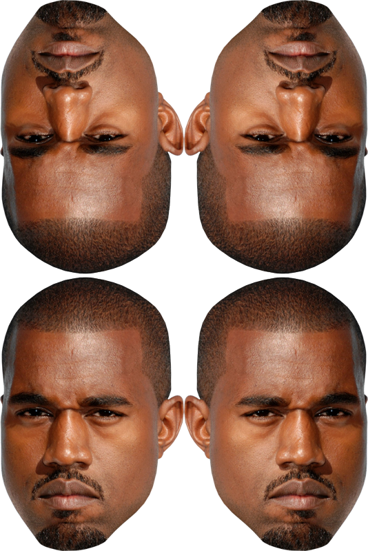 四重對稱男性肖像 壁紙 — 四個相同的Kanye West特寫肖像以網格排列在黑色背景上。