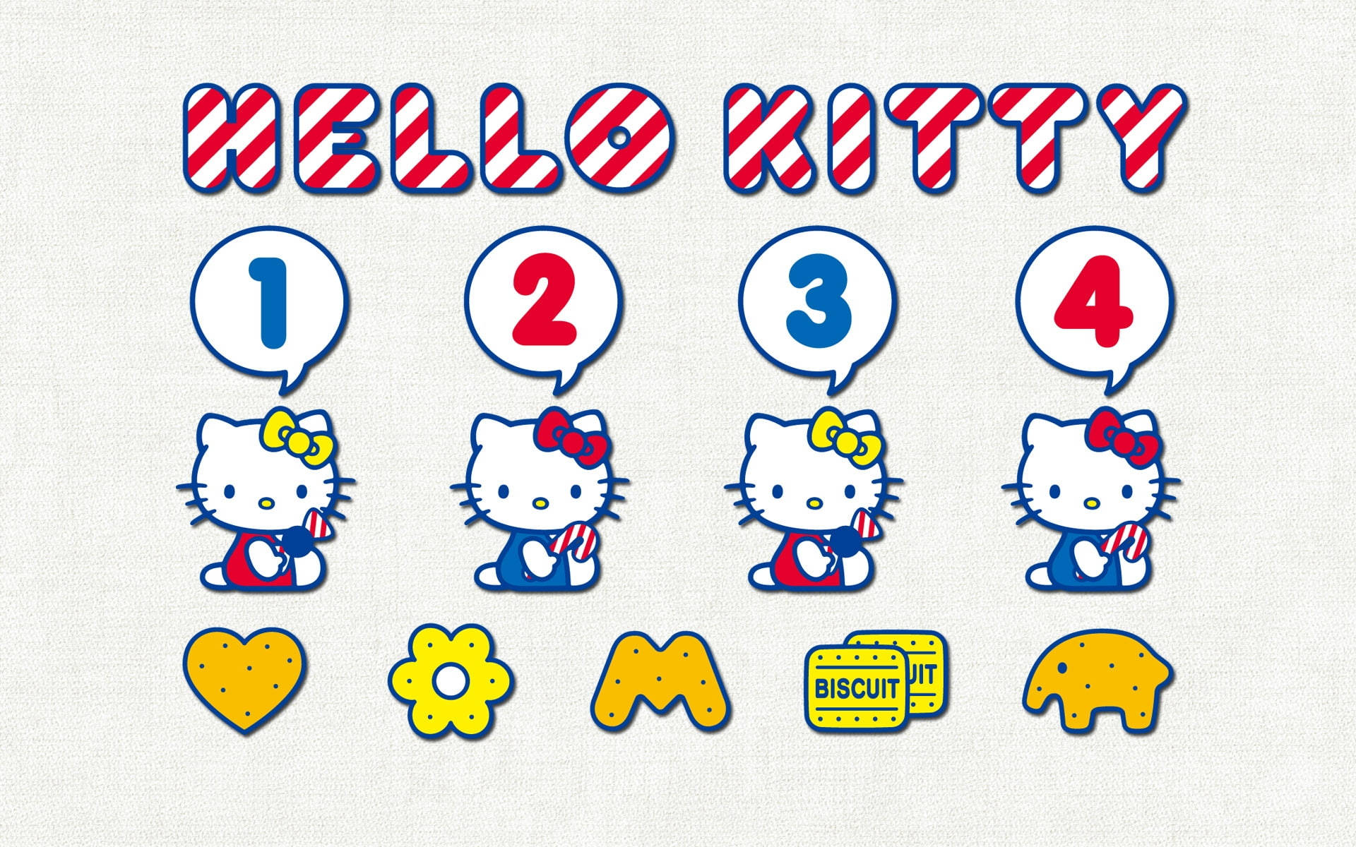 四個Hello Kitty角色，編號一至四，附有曲奇和餅乾標籤。