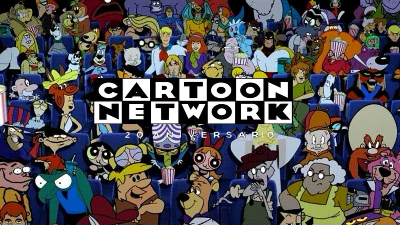 Cartoon Network 20 週年標誌與劇院中的動畫角色。