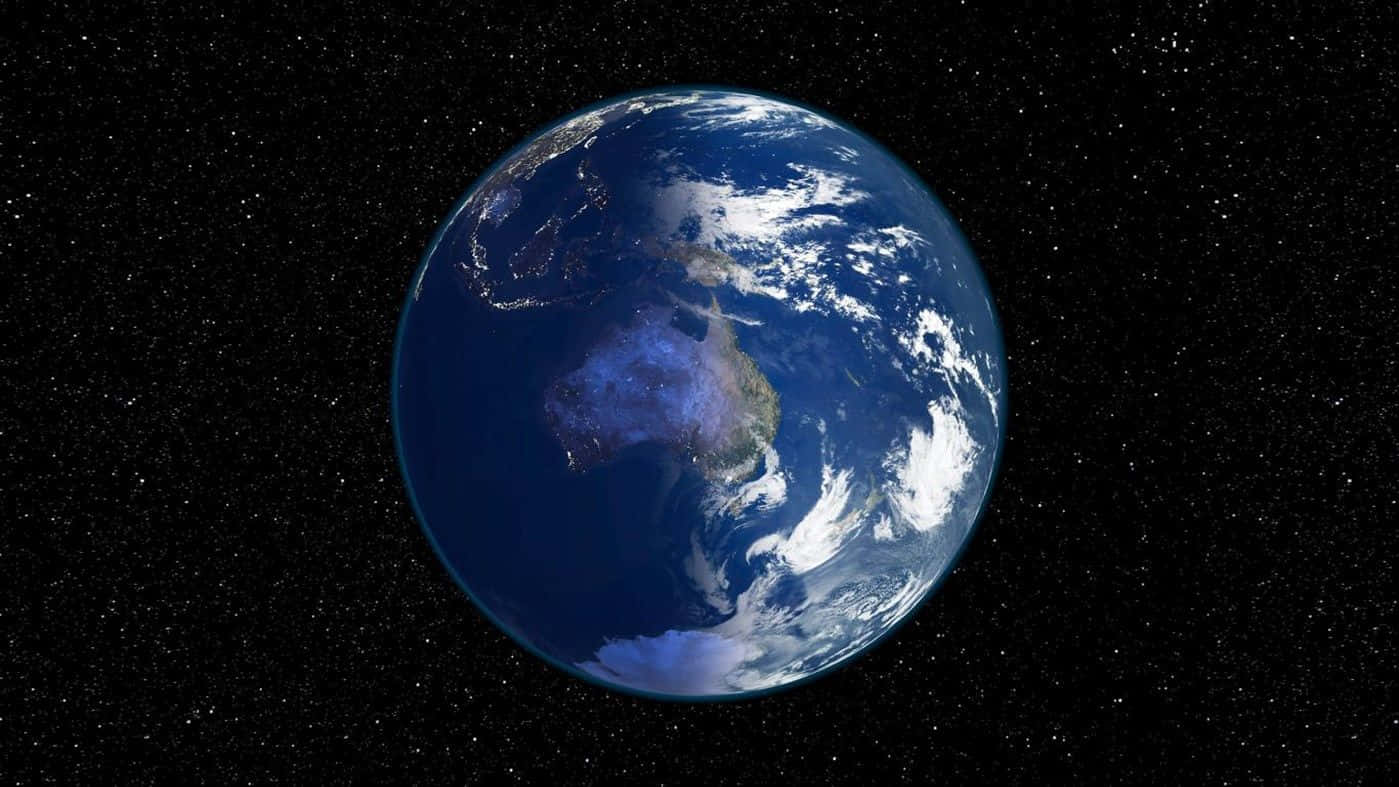 從太空看到的地球，澳洲清晰可見，背景有星星。