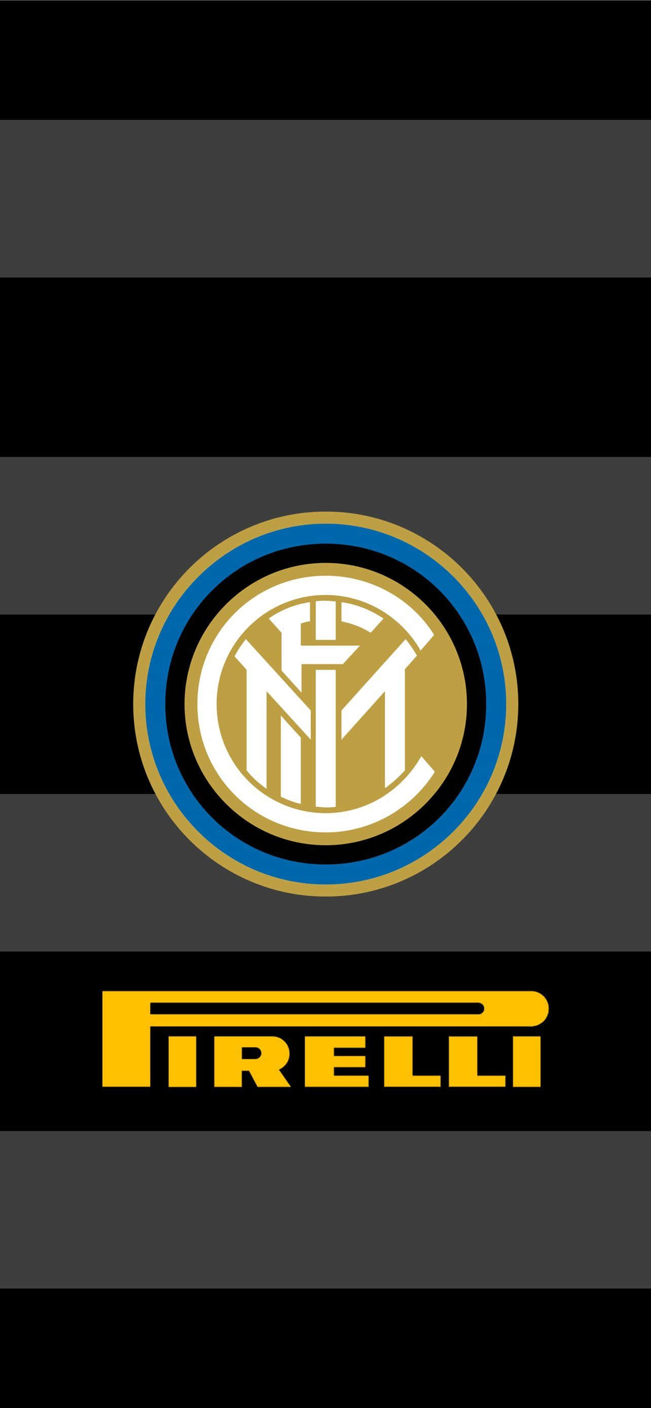 Inter Milan 桌布 壁紙 — 國際米蘭標誌居中於黑色和灰色條紋上，下方有黃色倍耐力贊助商文字。