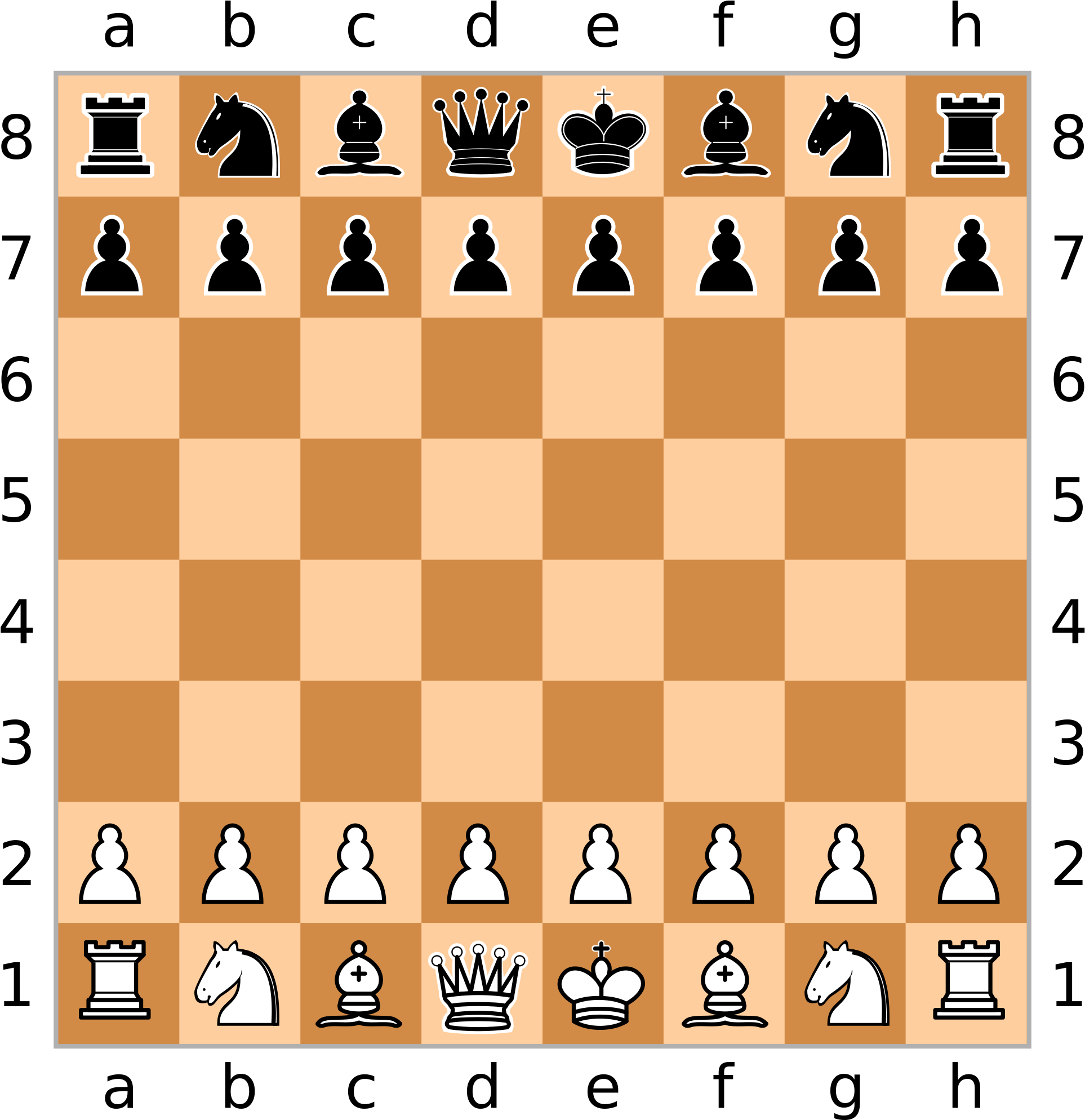 國際象棋棋盤初始佈局 壁紙 — 一個經典的棋盤，黑白棋子排列在起始位置，棋盤方格交替為淺棕色和深棕色。