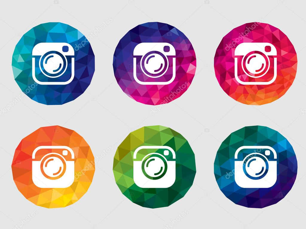 六個帶有彩色多邊形背景的Instagram應用程式圖示。